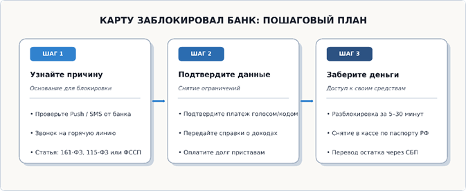 Пошаговый план действий при блокировке карты банком